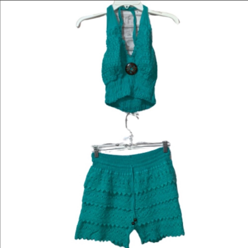 Teal 2pc Halter & Shorts Set - L